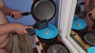 My sex slave eats my cum fried with butter