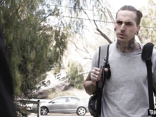 Chic blond transsexual wife with large bazookas anal drilled