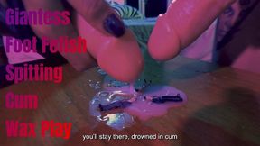 Giant women have fun with small men and cum on them