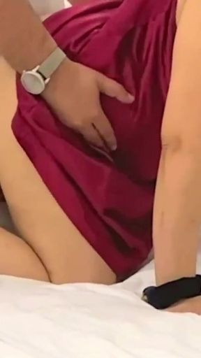 Beautiful Stepsister with Magnifique Big Tits and Big Ass Seduced Stepbrother by Wearing Sexy Red Silk Night Dress