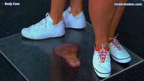 Flattening Your Cock & Balls Under Our White Pumps & Plexiglass - 182 Cock Cam - Goddess Amber - Miss Lucy - Trample Trampling CBT Ballbusting Crush