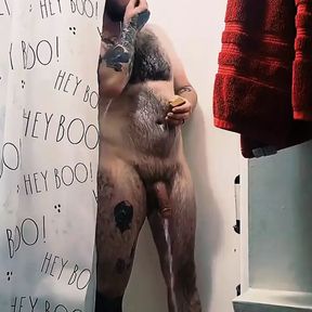 Sexy shower hot tattooed guy