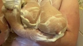 Bbwbootyful In shower soaping my huge boobs