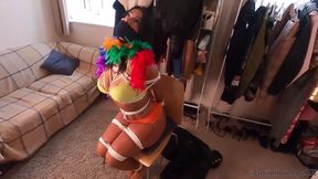 Latina Bound Tight and Gagged with Different Gags! While Wearing Feather Boa and Different Fur Parkas (smaller Size)