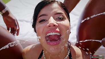 Sara Retali’s First Ever Golden Shower DP anal BBC Gangbang