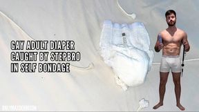 Gay adult diaper - caught by stepbro in self bondage