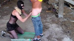 Outdoor Crossdresser Fun with a Masked Man