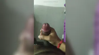 Desi Indian college guy masturbates big cock in bathroom