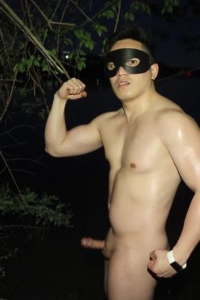 Flexing and Jerking off at Night by the Lake