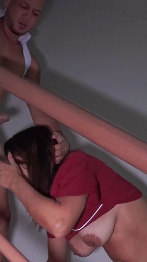 Stuck MILF Alondra Trapped in Stairwell Used by Perverted Tenant - Deepthroat & Facial