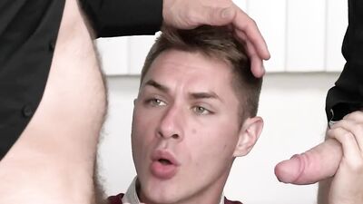 Twink's ass is drilled by two perverted priest after a confession