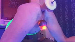 Mike gets ass fucked on the machine whilst locked in glowing chastity