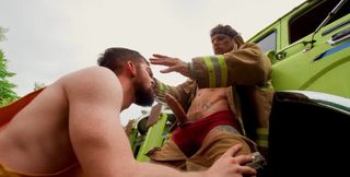 Fireman Bo Sinn fucking this dude's tight ass outdoors