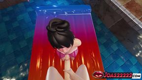 Wet Girl Kanya in Swimsuit Hentai Titfuck with Wet Big Tits, and Handjob Service Ending in a Happy Facial Cumshot