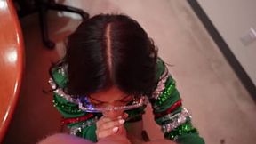 Office Christmas Party ends with coworker's deepthroat blowjob and cunt ride