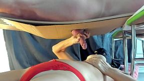 Rimming her wet slit with massive meat, pulsing nut bursts inside her