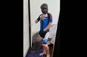 Godzilla Wanks off in Cycling Lycra