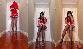 Christmas skirt ruined by thick Asian ladyboy cum
