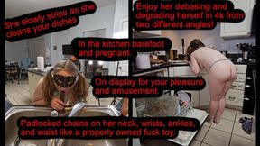Misogynist's Dream, Pregnant Slut Does Dishes and Strips