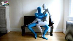 Zentai Duo (Mr Blue has a hard-on)