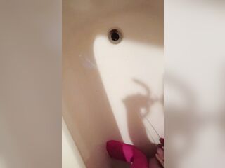Hawt Blond Trans Beauty Voids urine In the Bathtub (Improved Quality)