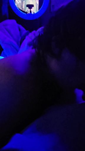 Naked sucking cock under black light got mouthful   Clip 2