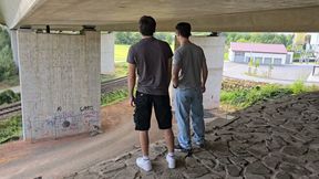 Risky Outdoor Gay Bareback Sex Almost Exposed While Facefucking &amp; Pounding Boypussy Under a Motorway Bridge