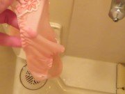 Pissing on pink panties!!
