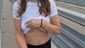 Public boob flash on highway bridge