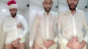 my christmas gift to you xmas jerking off my big uncut cock until i cum my white load.