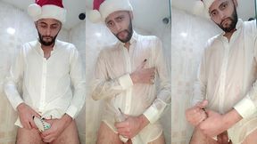 my christmas gift to you xmas jerking off my big uncut cock until i cum my white load.