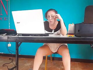 camera in the office No pants secretary Stripped secretary