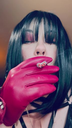 Filthy BBW Tina Snua Smokes 2 Cork Cigarettes At Once! Leather Gloves Speed Smoking