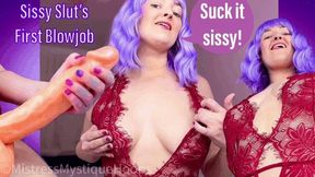 Sissy Slut's First Blowjob - Femdom POV Strap-On sucking Sissy Training with Mistress Mystique - WMV