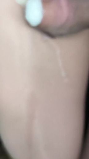Very Close Juicy Cumshot in Shiny Nude Pantyhose