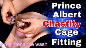 Washing his little cock, and locking him back up again! Femdom Chastity Cage PA Demo Slave Real Homemade Amateur