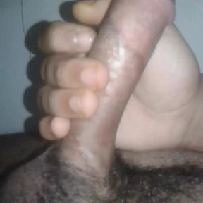 Handjob from my big curvy cock