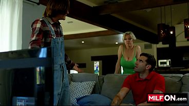 Hot MILFs get serviced by young cable guy and Axel Haze