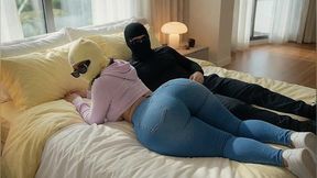 Petite Big Ass Girl in Jeans Lying on Bed with Husband