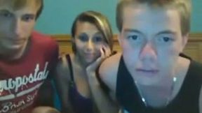 Sitting between two dudes webcam blondie exposed her boobies
