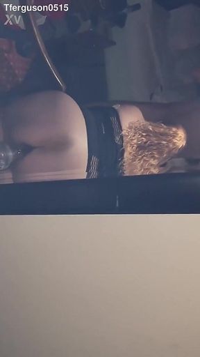 Slut Rides Huge Dildo While Sucking Cock
