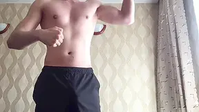 Muscle Posing After Little Workout With Subsequent Handjob