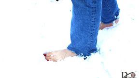 Snow Walking With Naked Feet