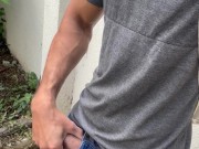 Horny alpha male with 23cm dick in the public square after work