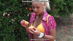 Sexy outdoor romp by the orange tree