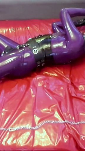 Self Bondage, Sensory Deprivation And Doxy Magic Wand Harness - Cute Girl In Rubber Latex Catsuit   Clip 1