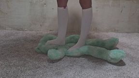 Chrissy smashes stuffy with knee high fuzzy socks