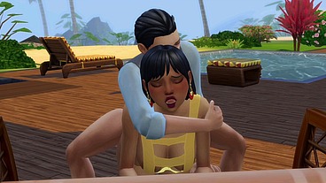 Chel relaxing at the pool, then hard DP by her god friends