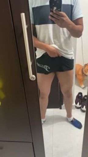 I pull down my boxers in front of the mirror and pull out my veiny cock