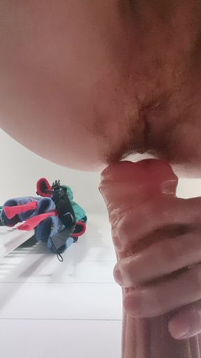 Massive dildo in my hairy ass